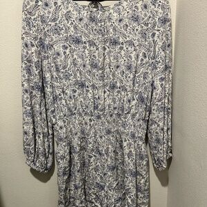 Splendid X Cella Jane Smock Waist Romper XS Blue Floral Cottage Open Back